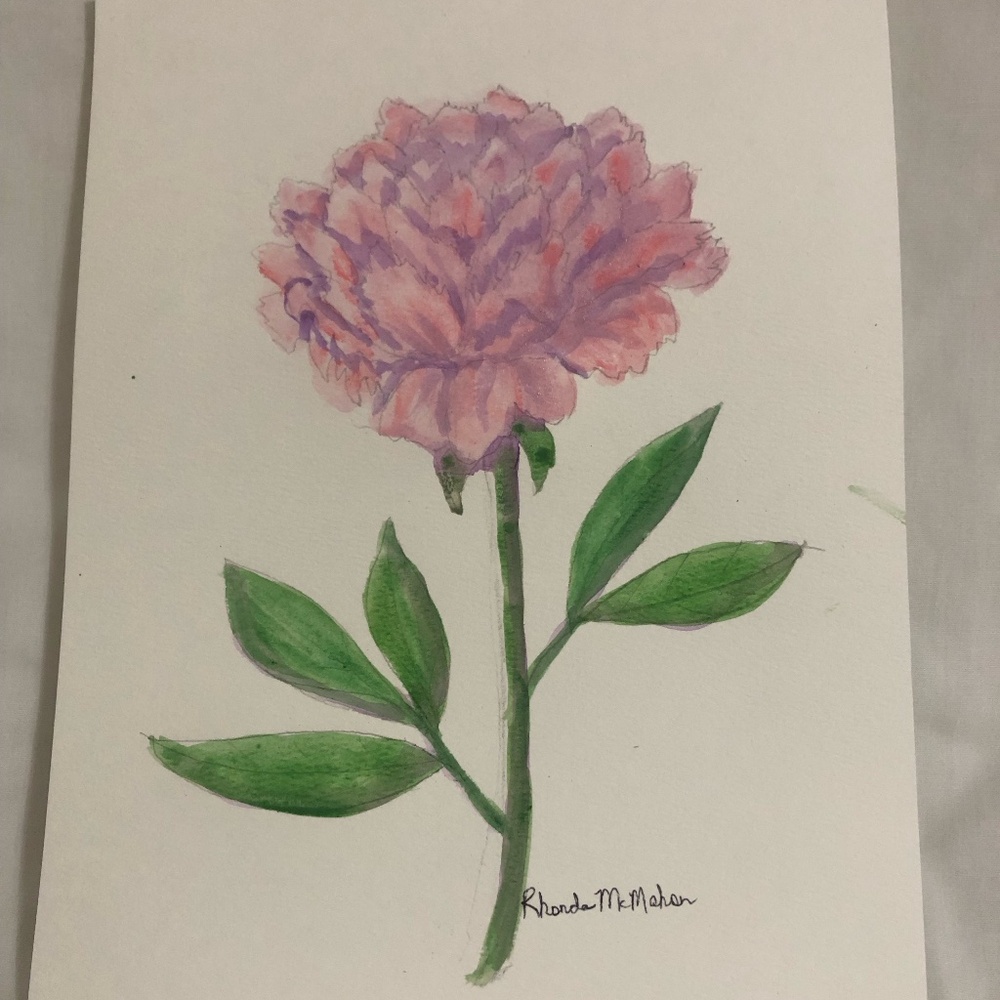 Pink Peony Watercolor Painting - Picture 1 of 4